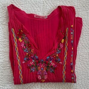 Johnny Was Crimson Floral Embroidered Top